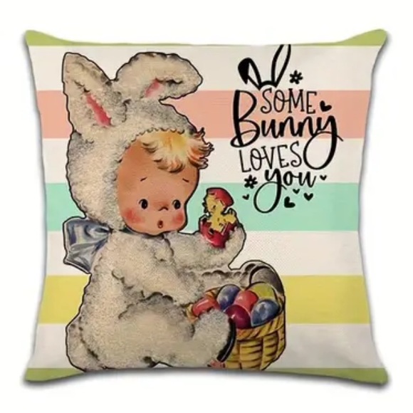 NIP Pillow cover 18” x 18” Zipper open/close 1/pc VINTAGE “Some Bunny loves You” - Picture 3 of 3